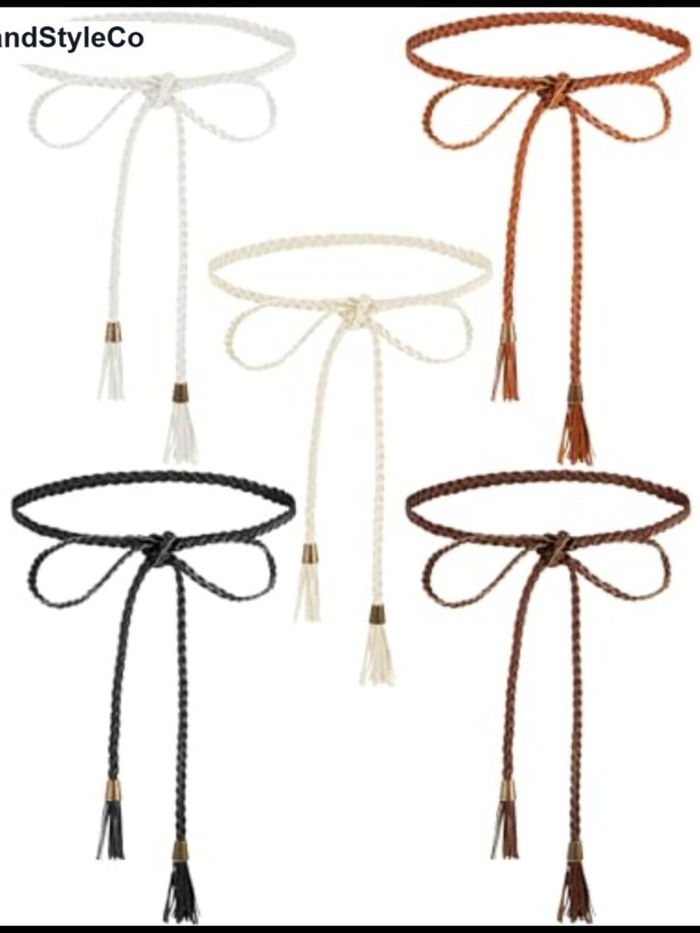 5 Pc Braided Waist Belt Set Extra Long Tassel Skinny Rope Belts